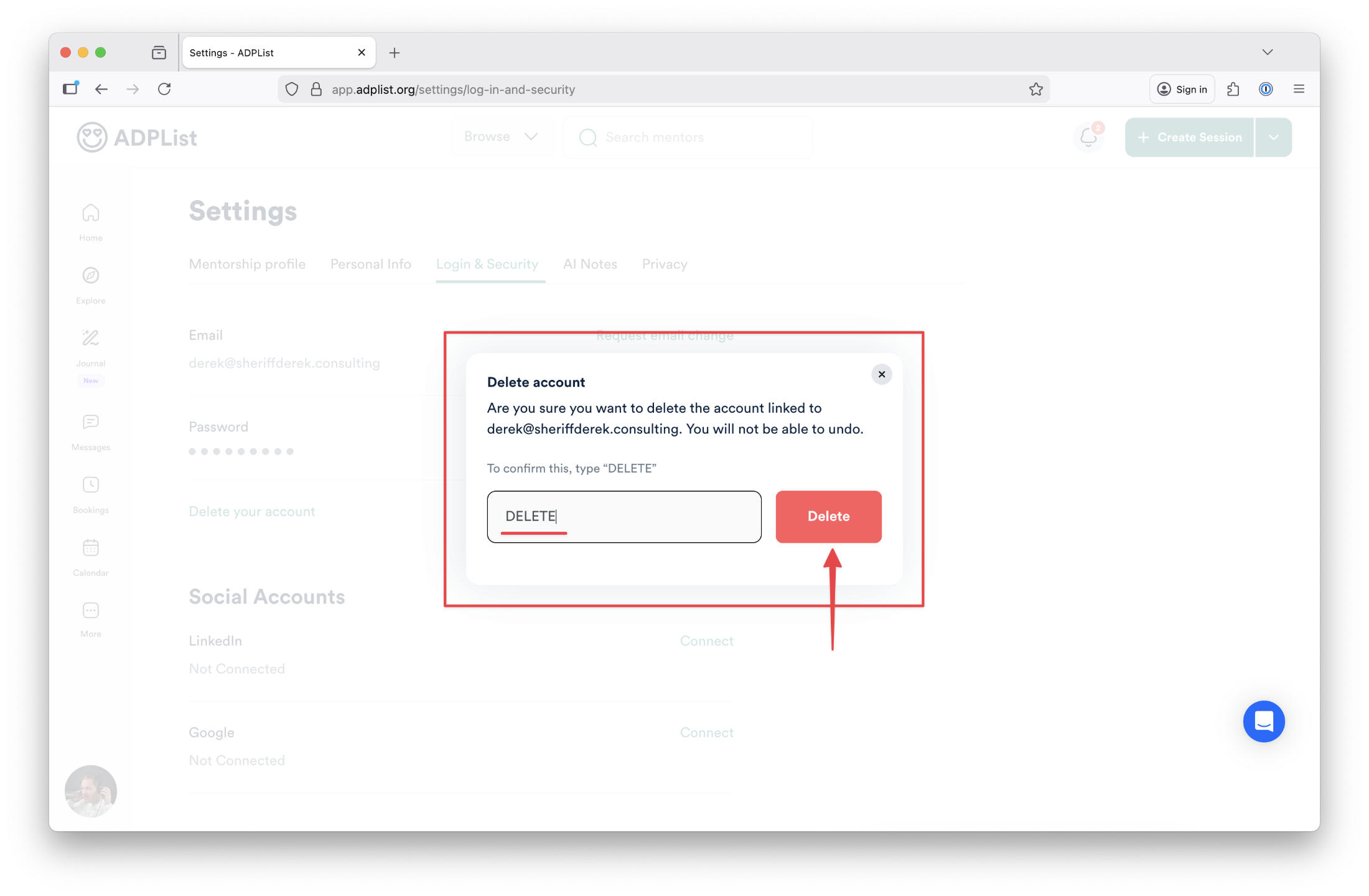 Deletion confirmation pop up